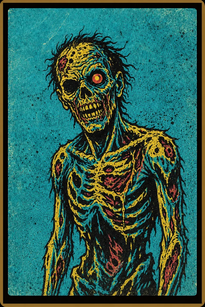 A menacing ghoul illustrated with heavy ink lines and aged comic colours.