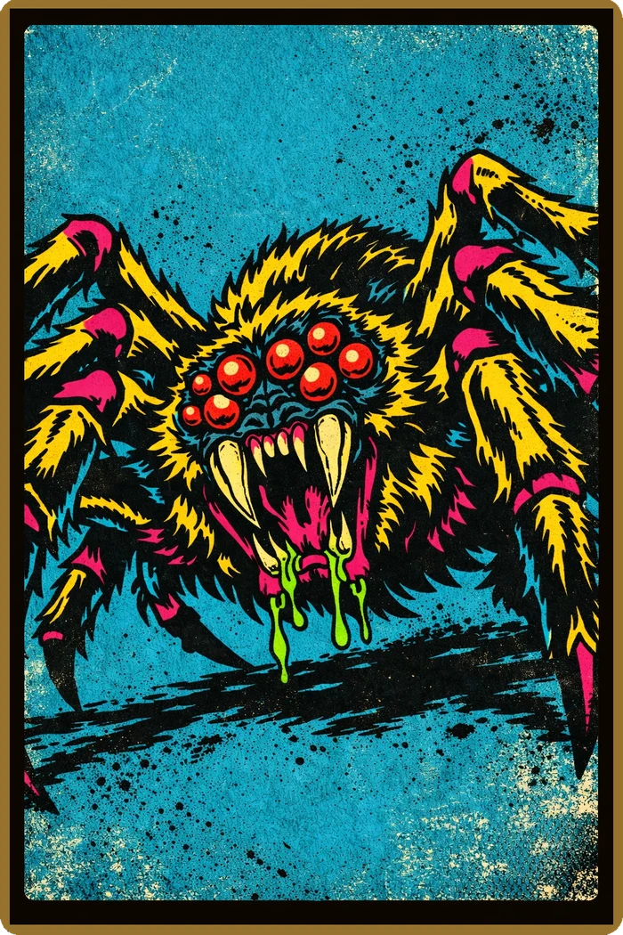 A vividly coloured giant spider from A Knight’s Fury.